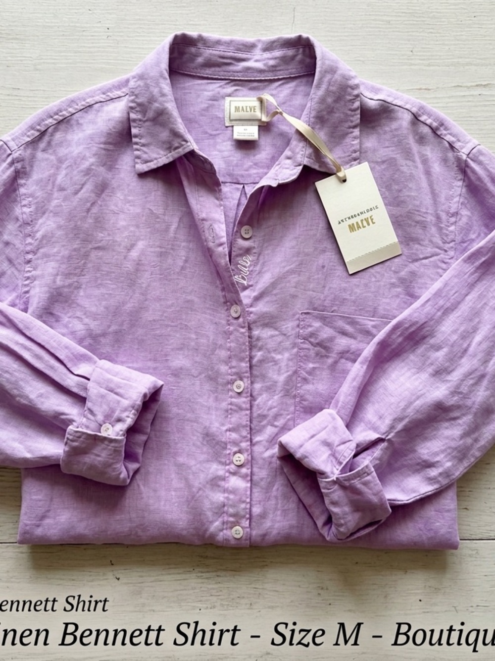 Anthropologie Maeve  Shrunken Bennett 100% Linen Buttondown. M. NWOT.